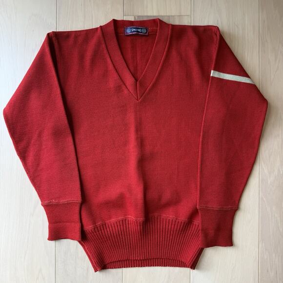 Vintage Spalding Sweater Small Red 60s Wool Pullover V Neck Made in USA - Picture 2 of 10